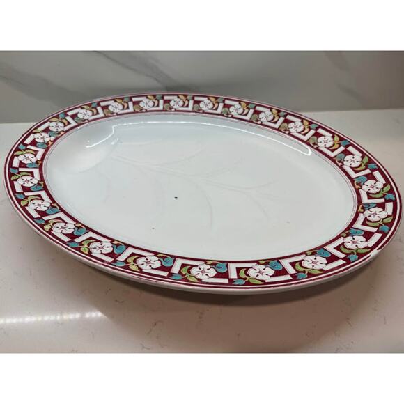 Brown Westhead Moore & Co 1860’s Antique LARGE Serving Platter Greek Key Floral - Picture 8 of 8